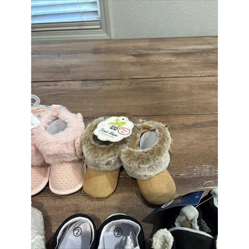 Lot 12 Pairs Infant Girl Baby Sizes NB-2 Dressy Slippers, Sock Shoes Boots